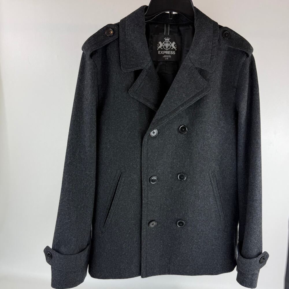 Express Pea Coat Woman's LG Dark Gray Wool Blend Double‎ Breasted